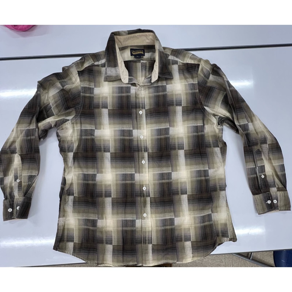 Men's Cremieux Premium ~ Log Sleeve ~ Button Up Shirt ~ Size Xl ~ Browns Tans